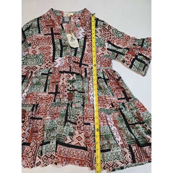 Easel tiered tunic top baby doll patchwork print pattern size M New - Picture 12 of 13